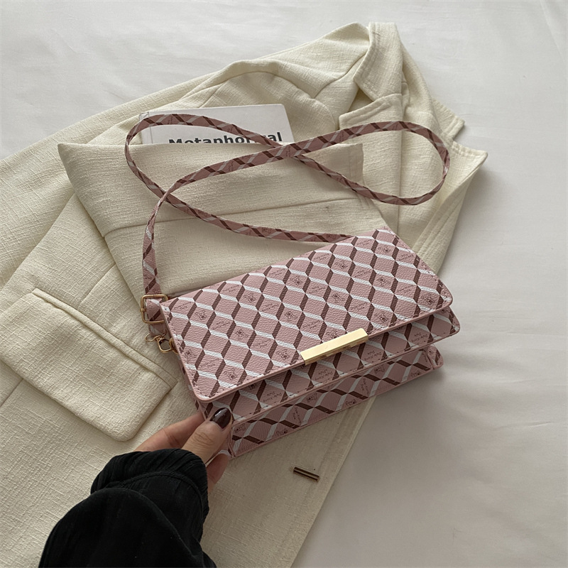 Bolsa pequeña de lujo ligera de estilo extranjero estilo coreano impresión a cuadros de diamante de todos los días de viaje al trabajo bolso de hombro