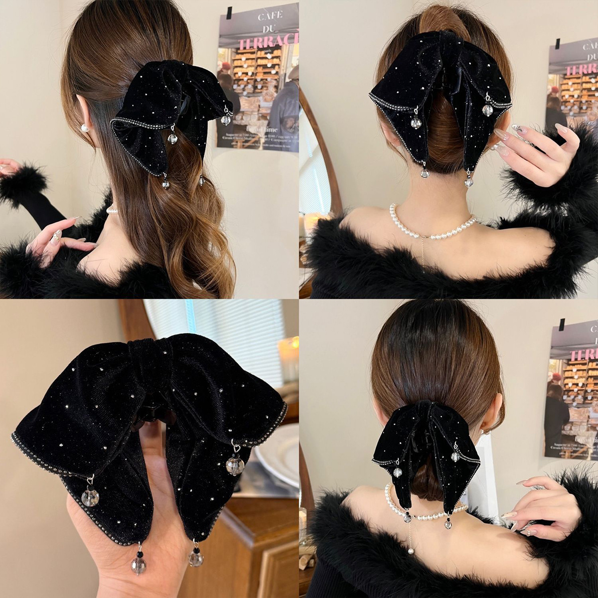 Black Velvet Gipsophila French Pendant Butterfly Grab Clip Pagoso Clip High-grade Light Luxury Hairpin Shark Clip