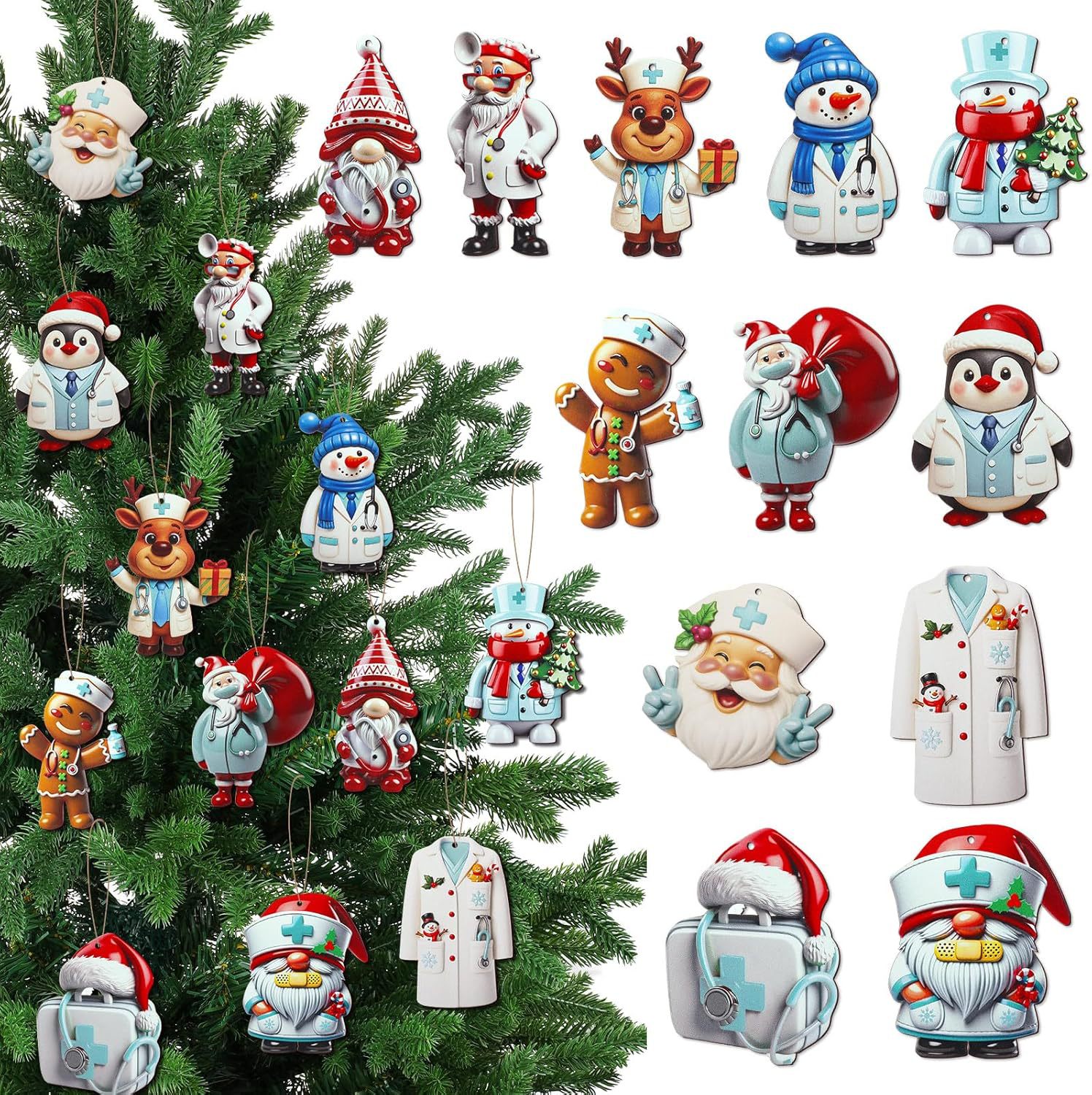 Decoración colgante médico joyas de Navidad enfermera madera colgante decoración de árbol de Navidad regalos de Navidad