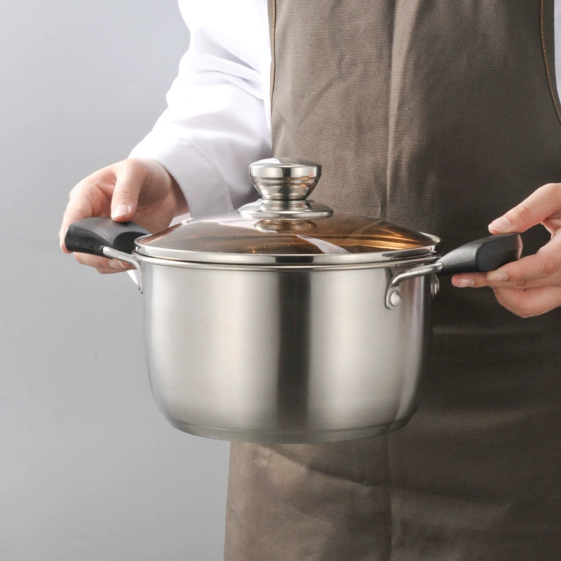 Плотная кастрюля из нержавеющей стали для супов, непрозрачная кухонная сотейник, совместимо с индукцией и газом, диаметры 18–24 см