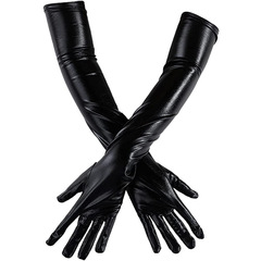 Sexually Scented Leather Gloves Long Cosplay Costume Accessories Black Tight Gloves DS Steel Dance Performance Gloves