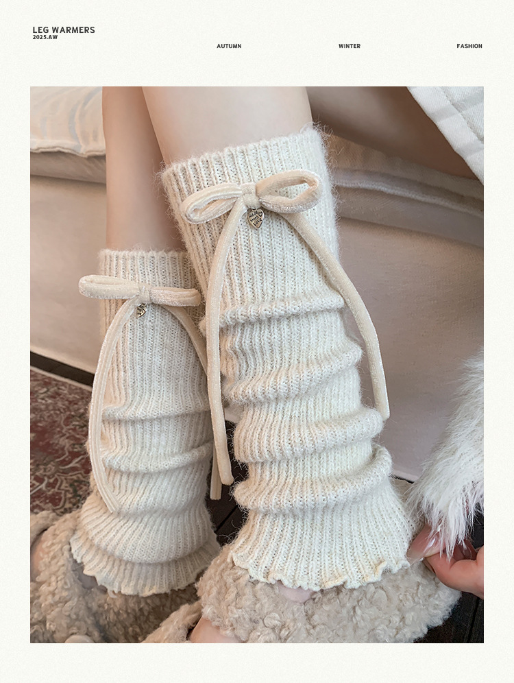 Scaldamuscoli Bootshang Calzini di cotone per donna Autunno e inverno Calzini con fiocco in pile Polsini spessi e caldi in lana Coprigambe per bambina_voghion.com