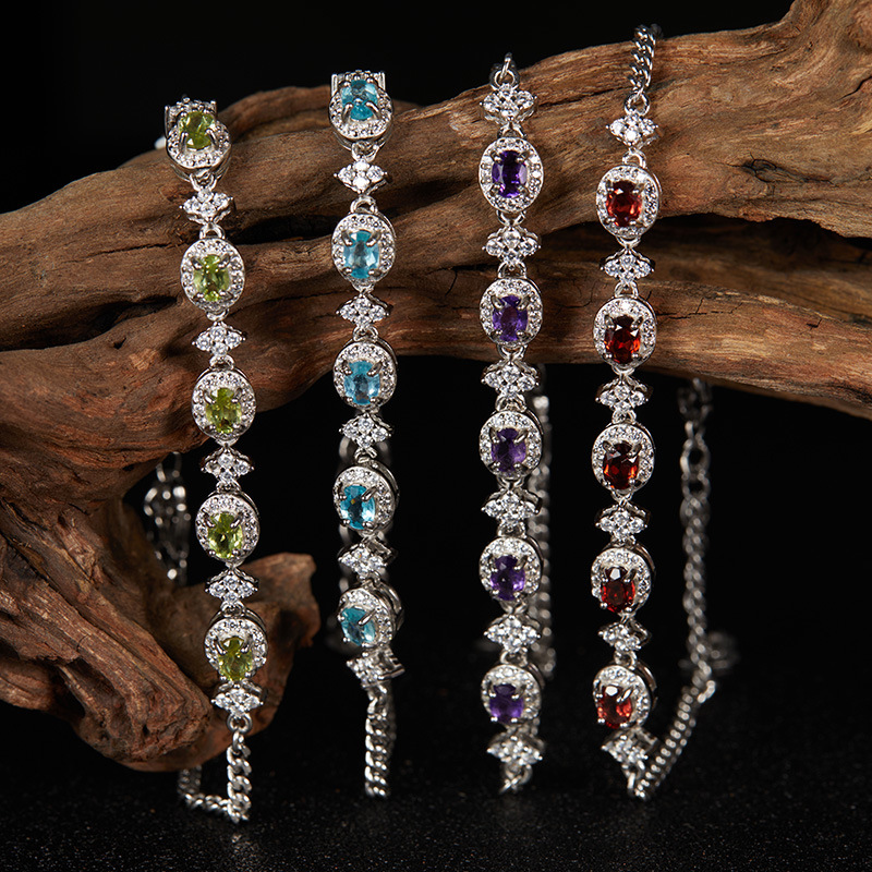 Women's Gender 925 Sterling Silver Natural Stone Crystal Geometric Bracelets