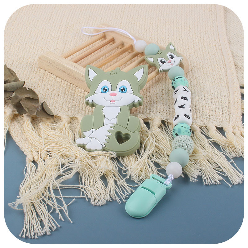 DIY creativo bebé suministros de dibujos animados de silicona Fox gato mordedor calmante bebé nombre chupete cadena molar anti-perdida cadena