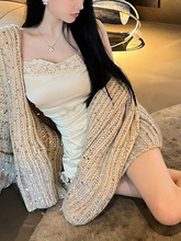 金奢日落南非超幼马海羊毛亮片渐变开衫上衣气质长袖连帽披肩外套