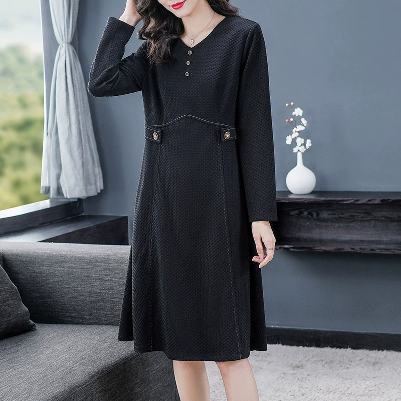 Новинка французского лета, простое приталенное платье средней длины для женщин среднего и пожилого возраста с завышенной талией и высокой талией больших размеров