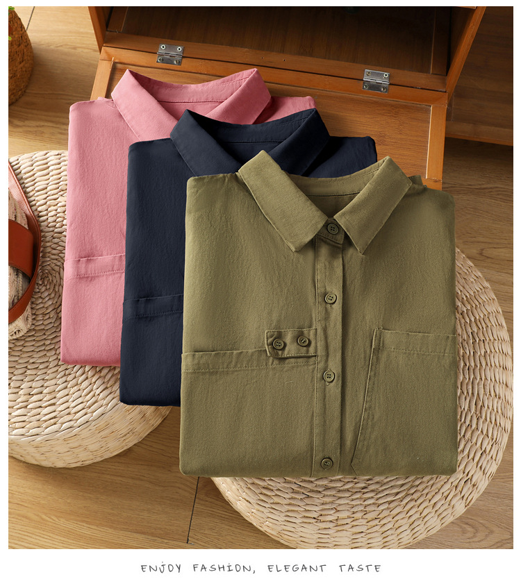 Giacca a camicia da donna in cotone con colletto maniche lunghe_voghion.com