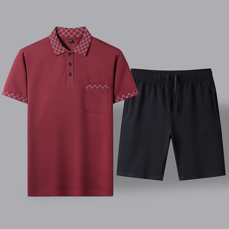 Papá verano algodón casual set hombre de manga corta de mediana edad suelta polo casual con solapa abuelo pantalones largos