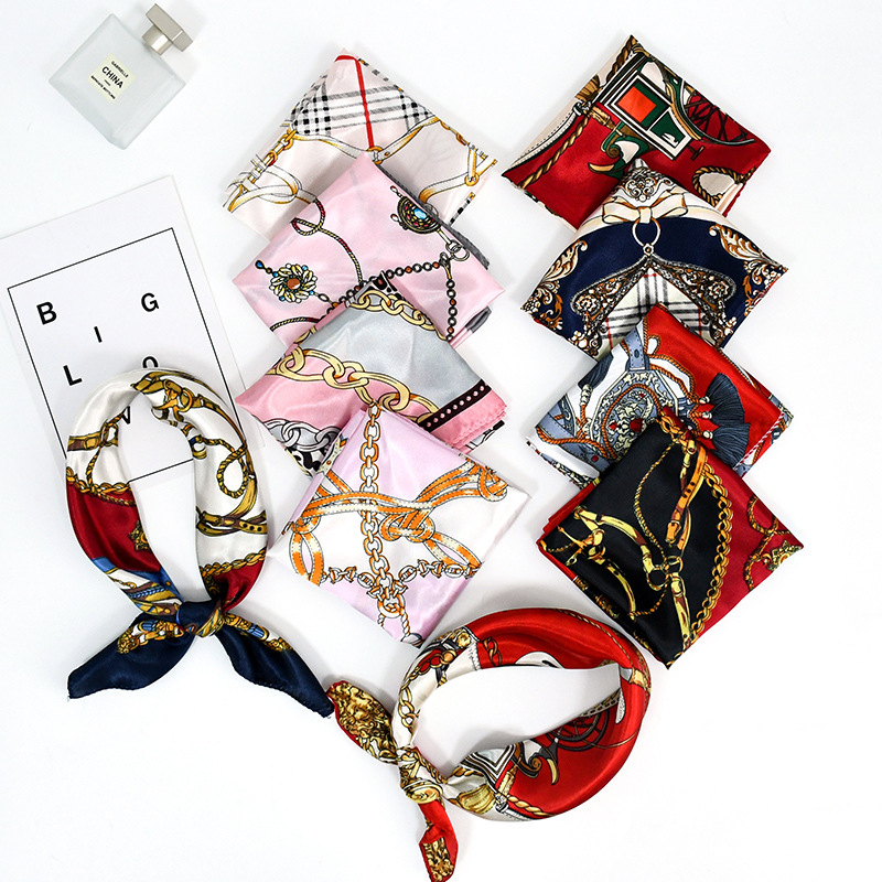 50 Satin Chain Printed Square Scarf Color High-end Fashion All-match Professional Stewardess Customer Service Decorative Scarf Silk Scarf 50 Satin Chain Printed Square Scarf Color High-end Fashion All-match Professional Stewardess Customer Service Decorative Scarf Silk Scarf