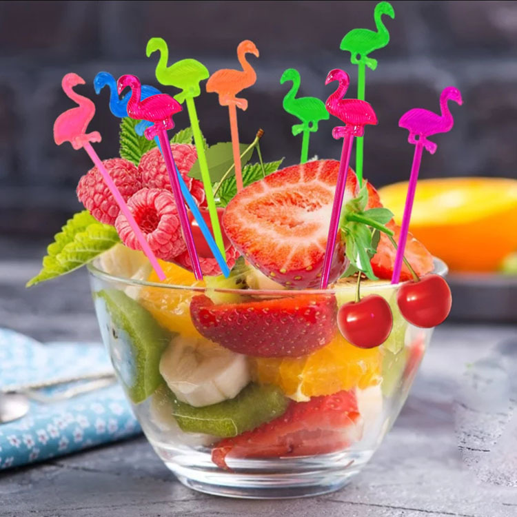 50 Flamingo Fruit Sticks Plastic Fruit Sticks Pastry Forks Fruit Forks Reusable Fruit Needles