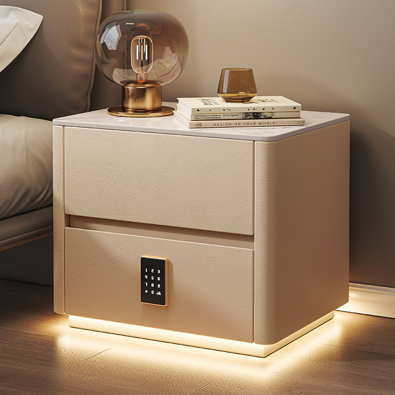 Bedside table with rock slab, sleek and minimalist design, modern home use, solid wood storage cabinet with a premium feel&mdash;plus a built-in password lock for added security.