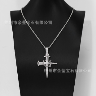 Men's and Women's Cross-border Retro Hip-hop Pendant Micro-inlaid Moissanite Anchor Cross Fashion Hip-hop Pendant