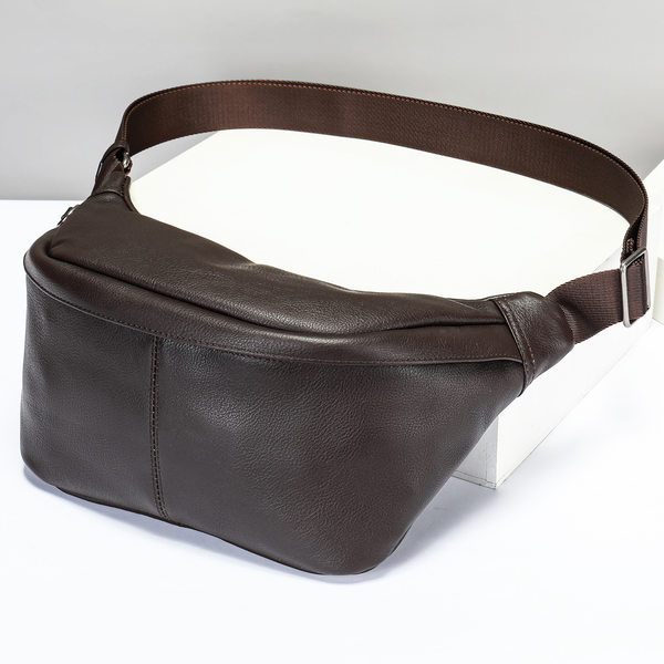Túi đeo ngực nam da bò lớp đầu thời trang, túi thắt lưng da dung tích lớn chống mài mòn, 26×19×18 cm — Màu cà phê, Màu đen