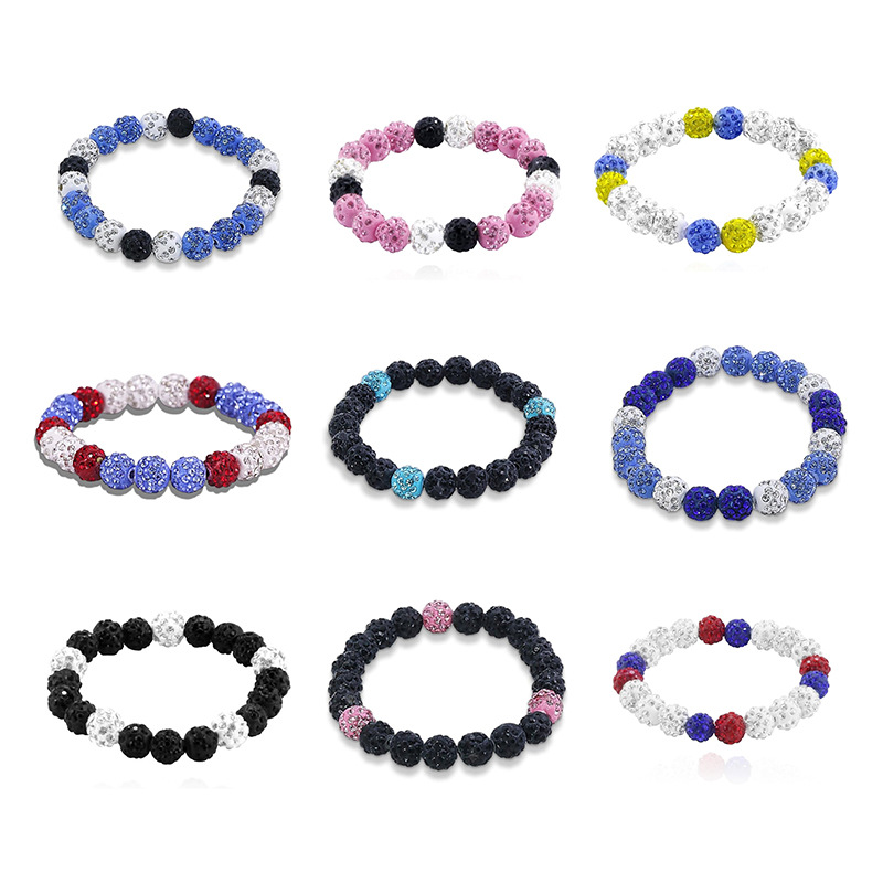 亚马逊新款彩色陶泥水钻时尚运动手链饰品彩色钻球串珠棒球手链