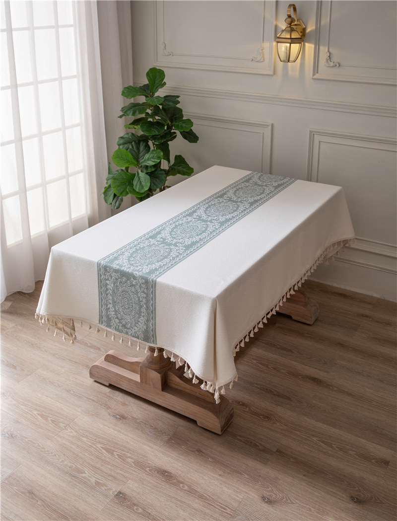 Tovaglia rettangolare da caffè/pranzo in jacquard di poliestere vintage con nappe, ideale per tavolini da caffè, con INS Cross-border Full Polyester Jacquard Vintage Floral Tassel._voghion.com