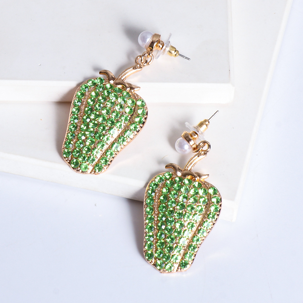 Wholesale Jewelry Vegetable Green Pepper Full Diamond Drop Earrings Nihaojewelry display picture 6