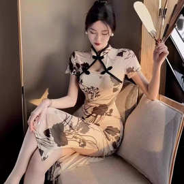时尚旗袍甜美你去少女复古印花气质收腰显瘦中式连衣裙女夏季