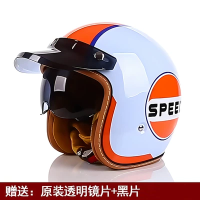 Motosiklet kaskı (dəbilqə) – Motorcycle Cruising Retro Helmet - mt-5-gulf-oil-black-film-white-film-m