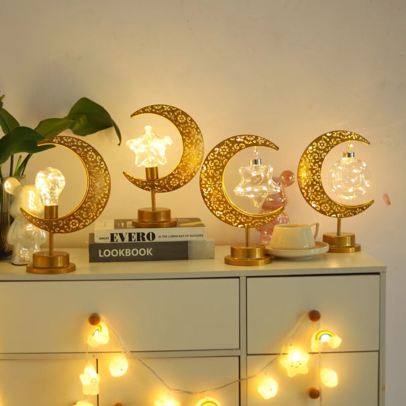 Cross-Border Led Iron Art Moon Lamp, Round Ball Lamp, Decorative Lamp, Bedroom Holiday Table Lamp, Ambiance Styling Lamp