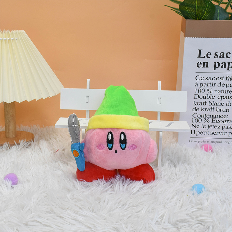 小号抓机Kirby星之卡比带帽拿剑卡比毛绒玩具公仔现货批发带吊牌