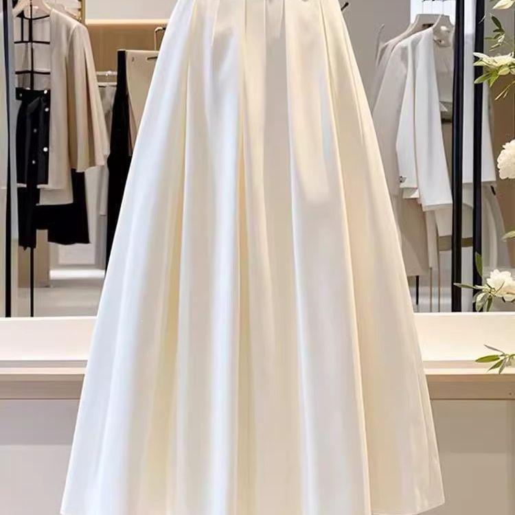 White Pleated Skirt for Women, 2026 Spring and Summer New Style, High-Waisted, Slimming, Versatile, Mid-Length A-Line Skirt for Petite Figures