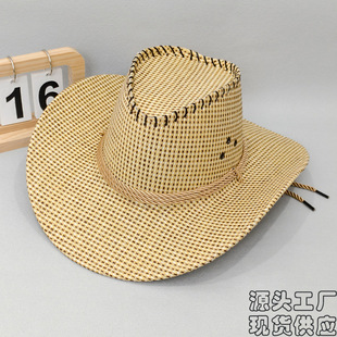 Factory Spot Wholesale Summer Travel Prairie Beach Large Brim Sunshade Sun Protection Straw Hat Western Cowboy Hat