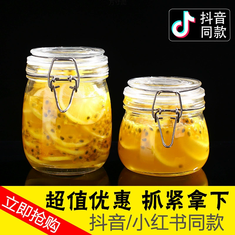 Запечатанная стеклянная банка для хранения продуктов с лимоном, медом, маракуйя, бутылка, игристое вино, сухое молоко, фермент, банка с крышкой, соленья