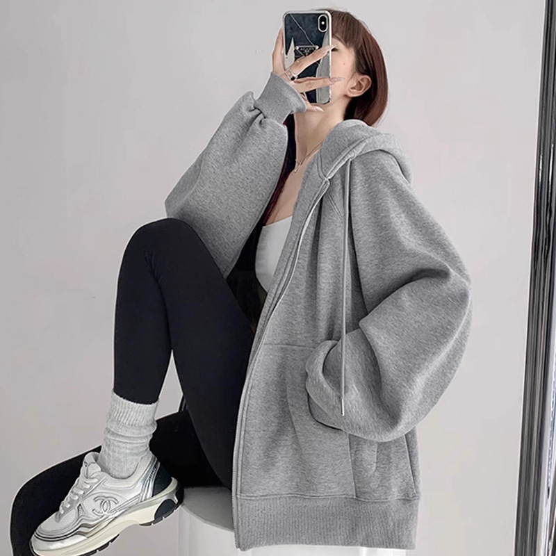 卫衣外套女2025秋冬季新款春秋款连帽开衫宽松休闲运动加绒上衣薄|undefined