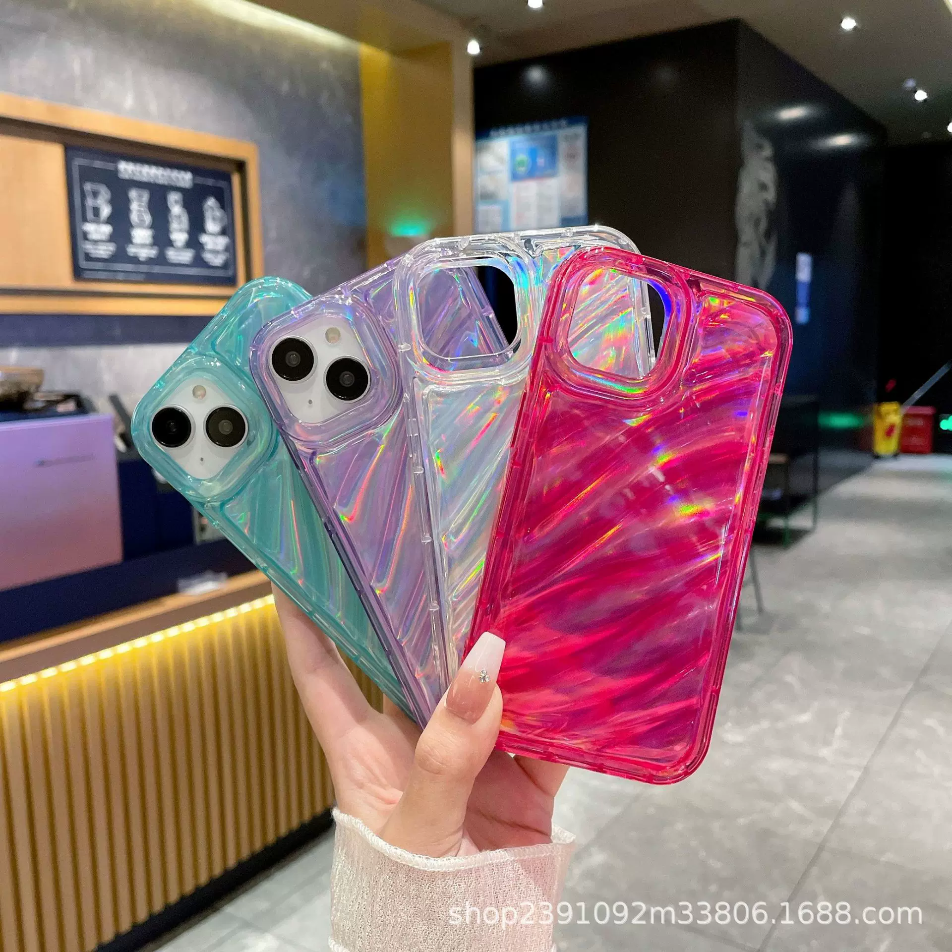 水波纹iphone16promax适用苹果15手机壳11防摔13软壳12幻彩镭射壳