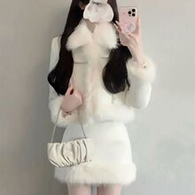 法式小香风加厚毛毛外套短裙时尚套装女秋冬季新款温柔两件套女