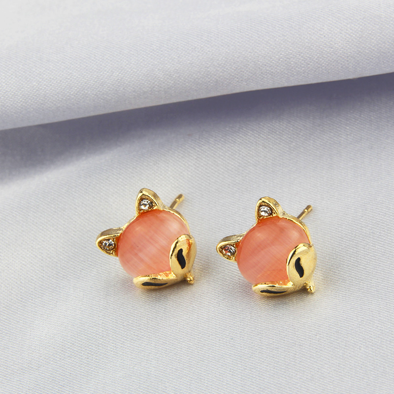 ins new pink little fox earrings simple fashion copper plated wild little fox earringspicture2