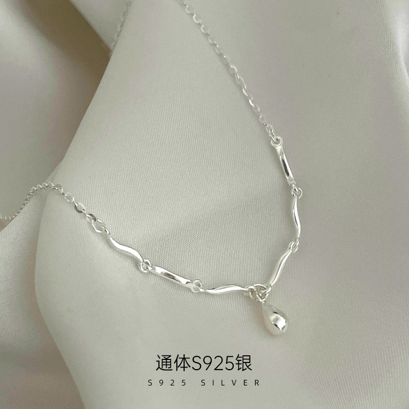 925純銀波浪水滴吊墜項鍊ins冷淡風簡約高級感鎖骨鏈女新款配飾品