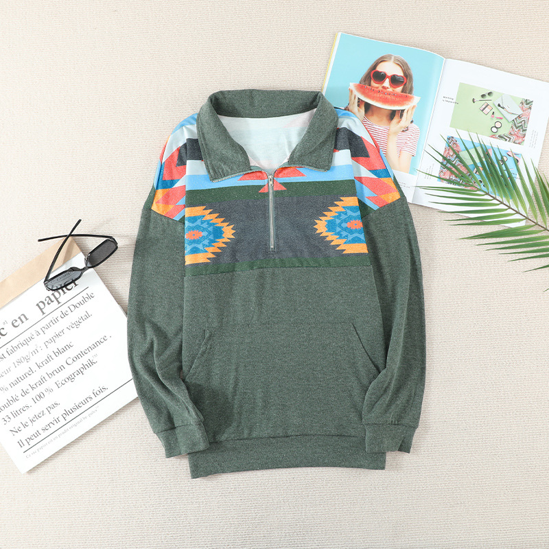 时颖印花卫衣女秋冬2022欧美新款拉链半开襟休闲长袖上衣女251474