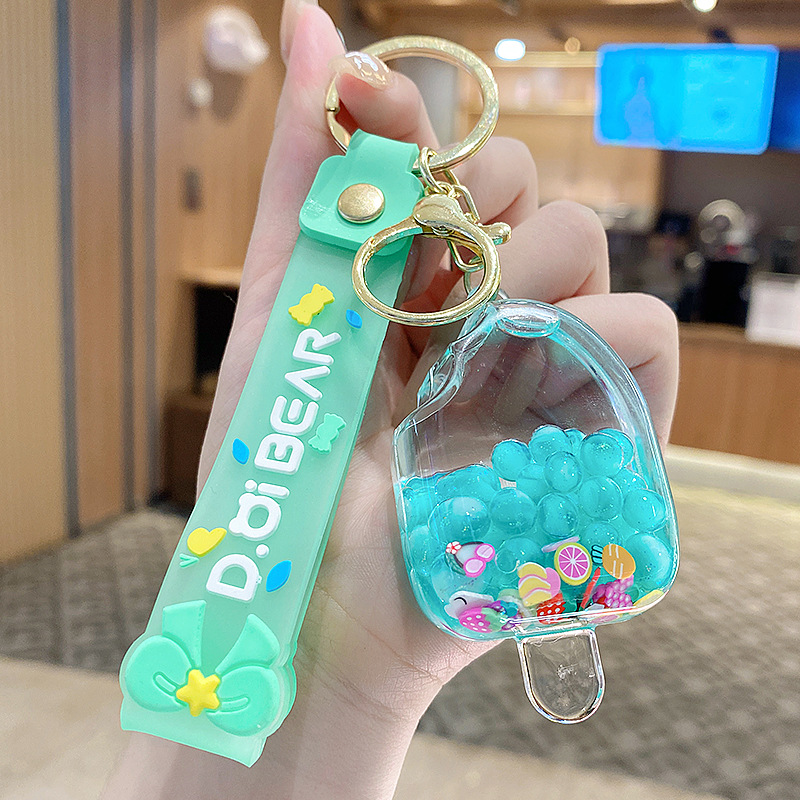 Llavero de acrílico con diseño de paleta de verano, relleno de aceite, con efecto arcoíris, exquisito y lindo colgante para bolso, regalo ideal para máquinas de ganchos, venta al por mayor.