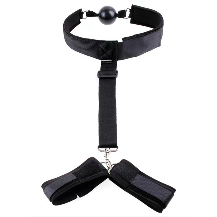 Back-Binding Handcuffs with Ball Gag, Black Nylon Bondage Restraint Set for Couples — detail image 3