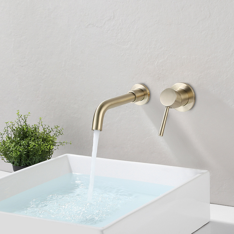 Yiyu black brass wall-mounted faucet for hand washing and washbasin, concealed washbasin faucet, cold and hot faucet full figure