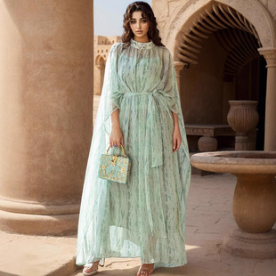 Ba5068 Mint Green Half Turtleneck Suspender Two-Piece Chiffon Dress Middle East Dubai Party Dress