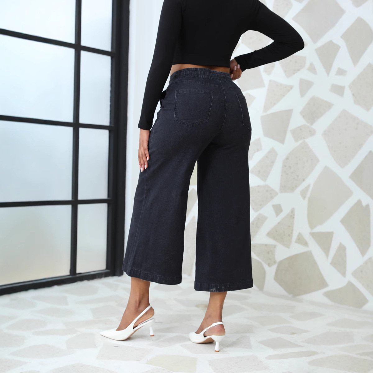 Pantalones vaqueros elásticos de mezclilla con cordones, de pierna recta y ancha, estilo cropped, de moda europea y americana, de alta calidad, para mujer, venta al por mayor, novedad 2026