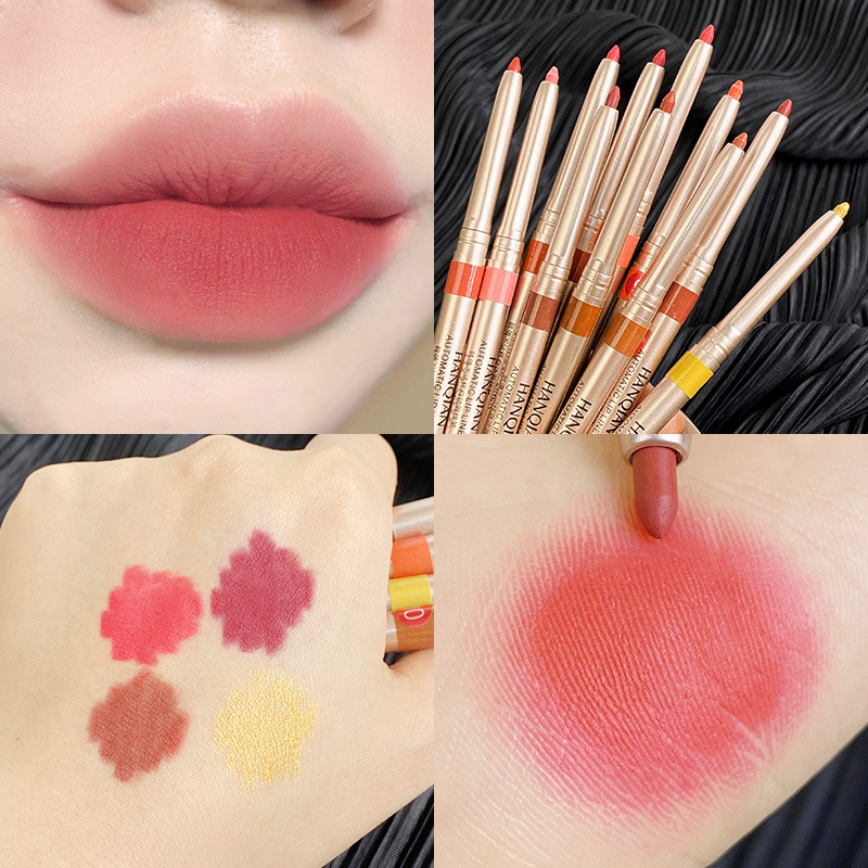 Han Qian rotativo automático lápiz labial mate impermeable duradero gancho de línea lápiz labial primavera y verano color desnudo fabricante de boca