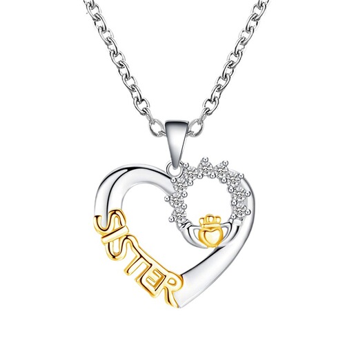 Popular best-selling sisters necklace creative love SISTER micro-inlaid zircon clavicle chain personalized versatile pendant for women