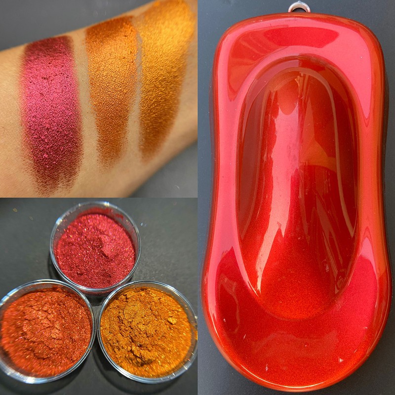 耐候性水晶高亮化妆品级太阳金中国橙熔岩红汽车改色珠光粉