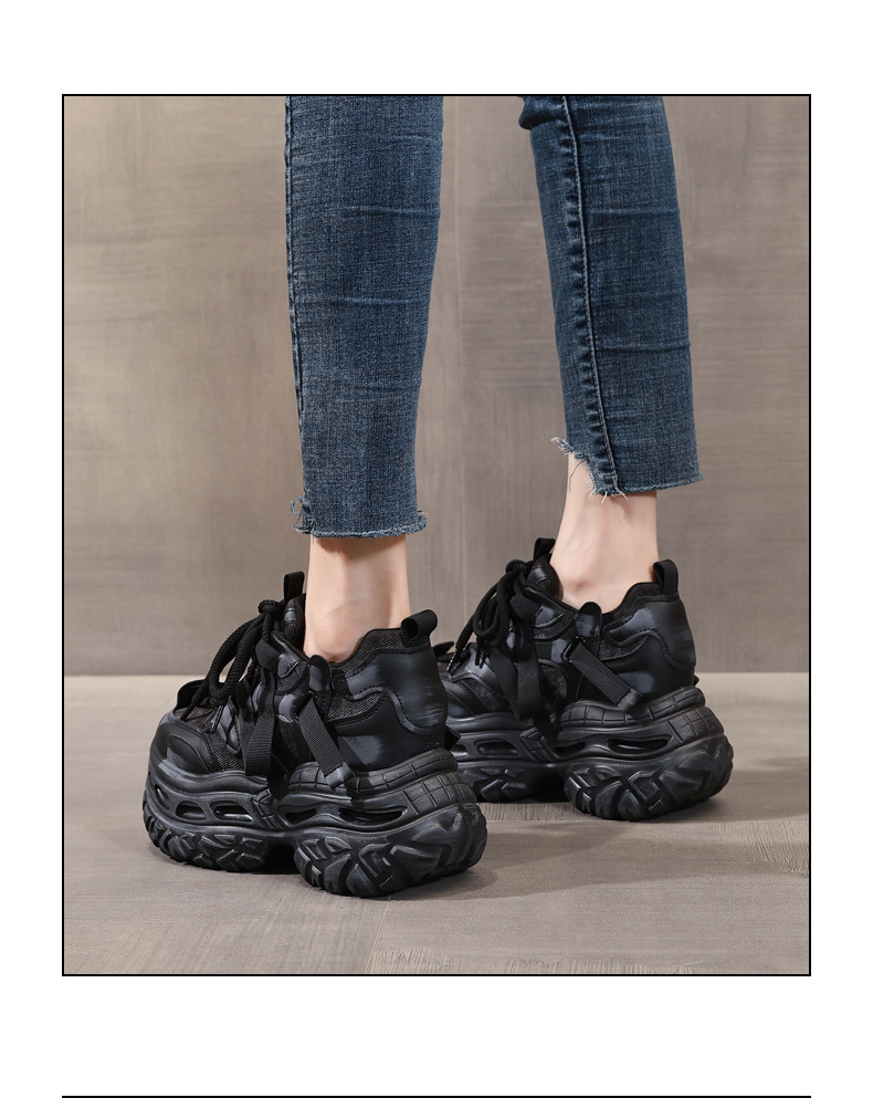 Giày sneaker nữ chunky đế dày nâng chiều cao phong cách Hàn Quốc — màu đen chi tiết 16
