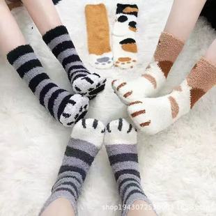 Hair-free cat's claw socks cross-border Amazon women's autumn and winter coral fleece floor socks thick warm sleeping socks