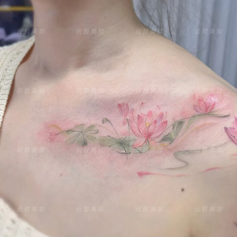 Lotus Kiss Clavicle Tattoo Sticker Chinese Style Washable Waist Leg Ins High Face Value Pure Cool Spice Girl