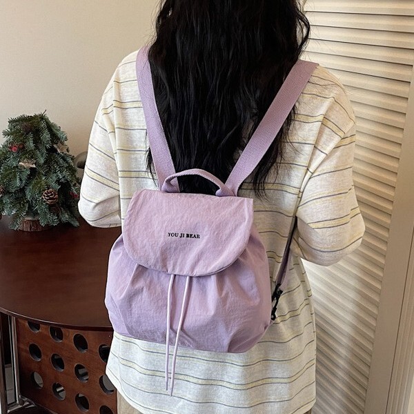 Soft Brown Drawstring Pleated Backpack, Korean Style Gentle and Sweet Girl Style, Lightweight Travel Backpack for Daily Outings
