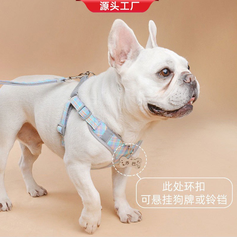 2023 New Checkered Fabric Dog Harness Leash Set, Back Harness Style, Suitable for Small Dogs, Cross-border Distribution
