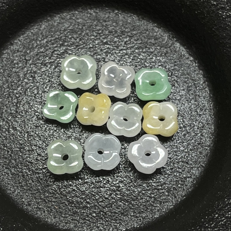 缅甸天然a货翡翠小桂花散珠莲花珠冰种三彩料单颗diy编制手串挂绳|undefined
