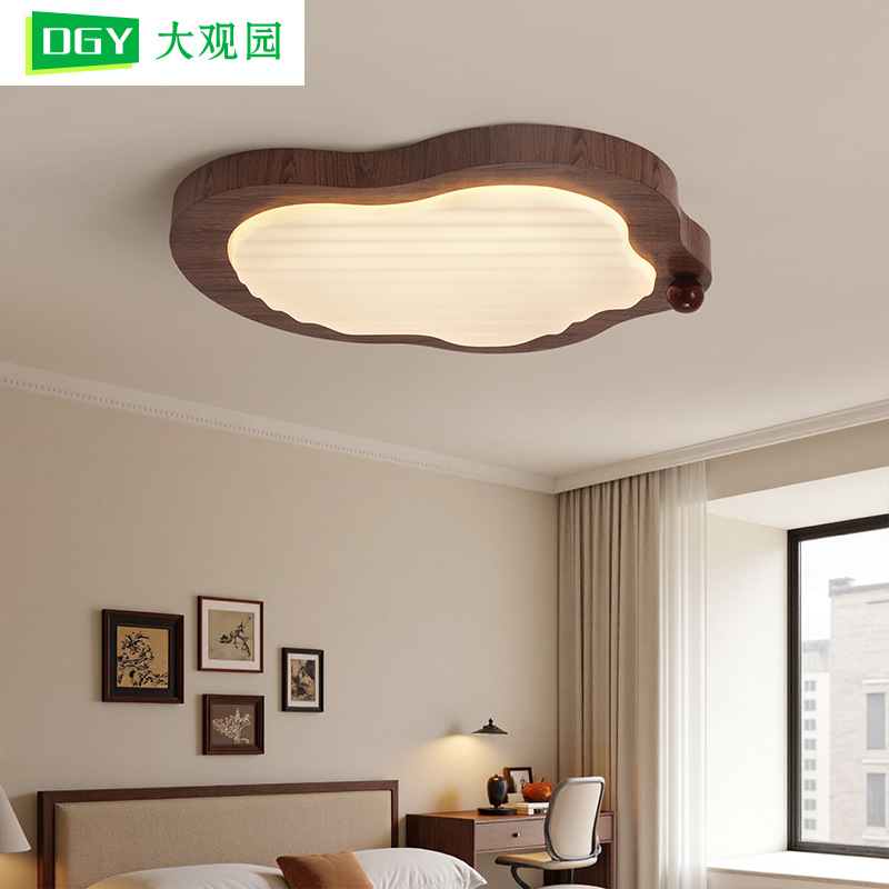 Luz de techo de protección de ojos de espectro completo, estilo antiguo, color de nuez, estilo retro simple, habitación tranquila, lámpara de dormitorio principal, 700L