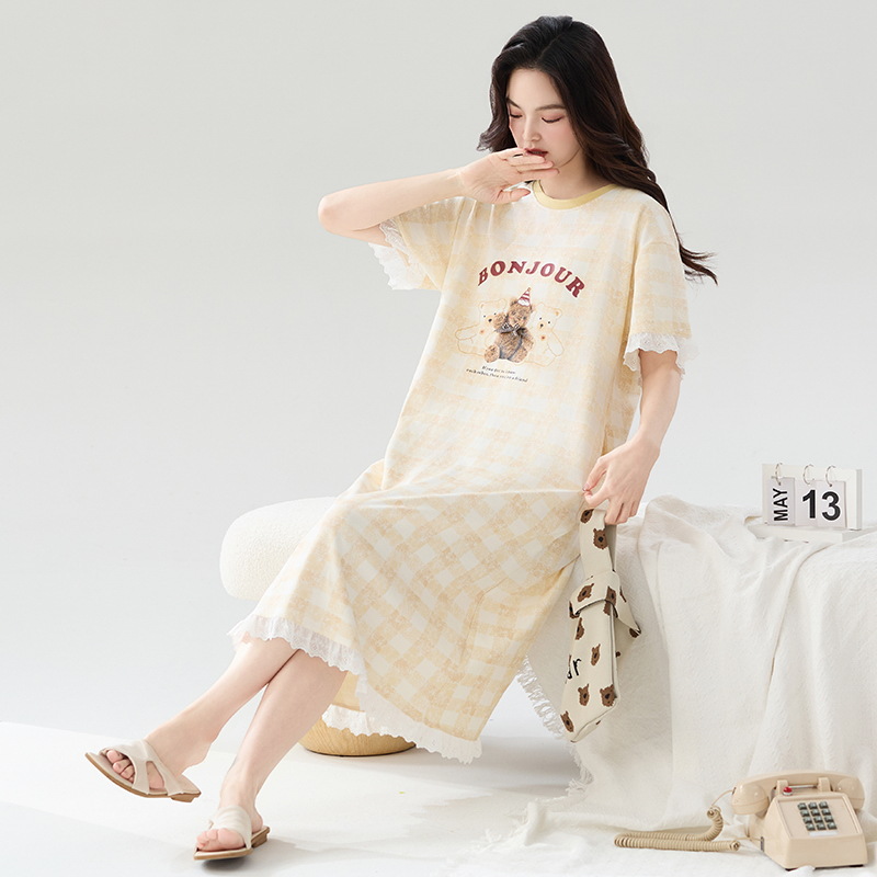 Pijama de algodón de verano de mujeres de manga corta lindo dibujo animado pijama rojo de verano de mujeres sueltas primavera y otoño ropa para el hogar