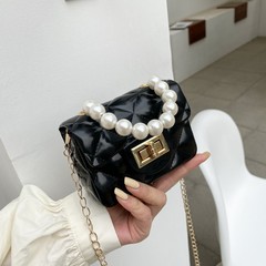 2022 Spring New Macron Color Diamond Pattern Pearl Chain Small Bag Little Black Book Style Korean Version Shoulder Crossbody Handbag